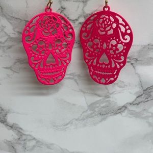 Hot Pink Matte Sugar Skull Earrings
